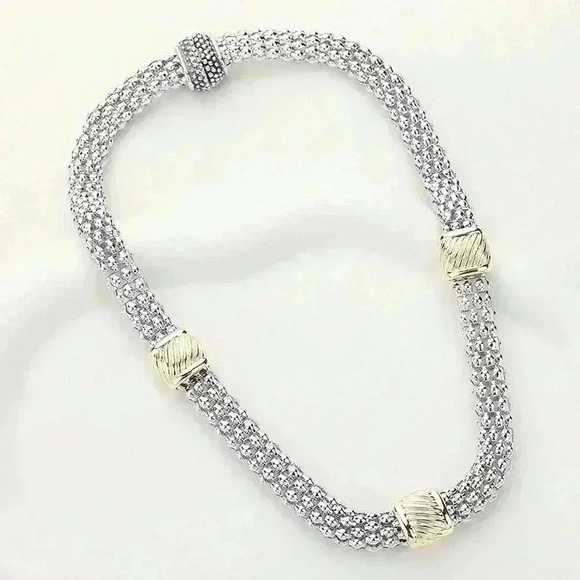 14K Gold Two Tone Mesh Magnetic Necklace - Picture 1 of 3